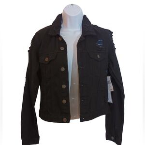 Almost Famous Distressed Black Denim Jean Trucker Jacket Size S